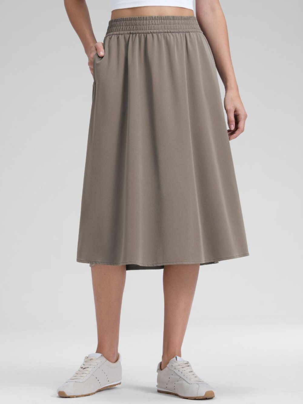 Feathery-Fit Drapey Pockets Midi Skirt